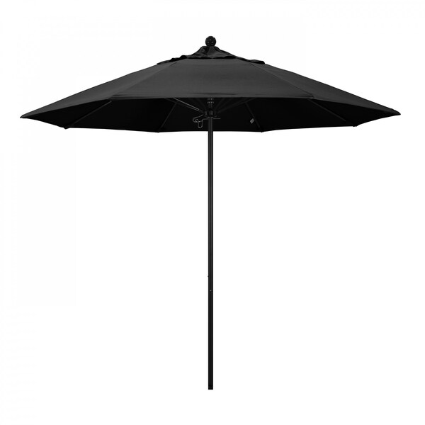 California Umbrella 9' Black Aluminum Market Patio Umbrella, Olefin Black 194061335642 - main